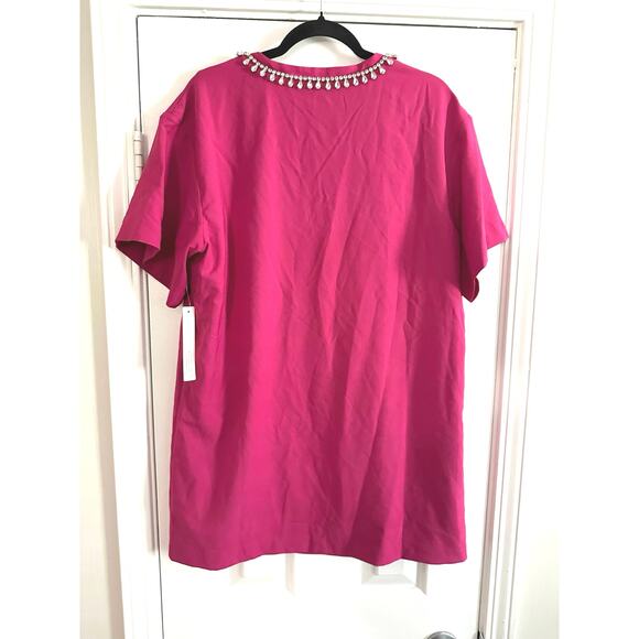 Hutch Anthropologie Rhinestone V-Neck T-Shirt Mini Dress Fuschia Pink - S - NWT - Picture 7 of 7